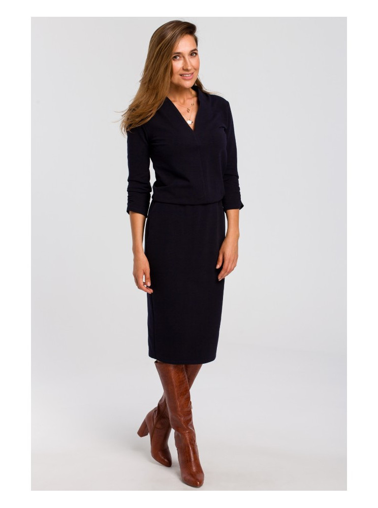 S194 Megzta suknelė V formos iškirpte - deepblue