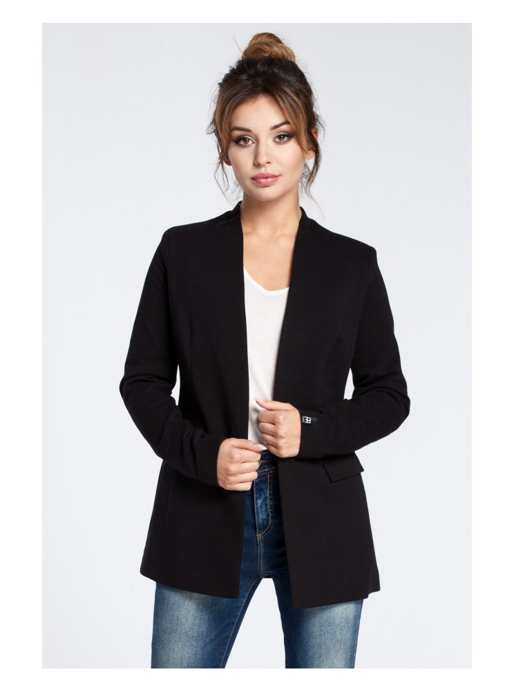 B030 Megztas švarkas be apykaklės - juoda