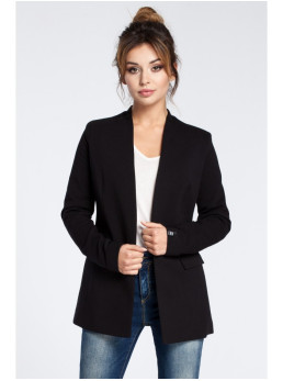 B030 Megztas švarkas be apykaklės - juoda