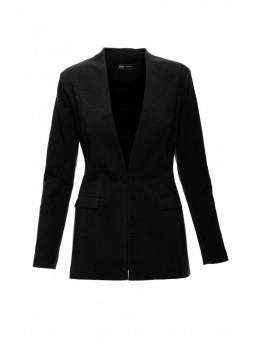 B030 Megztas švarkas be apykaklės - juoda