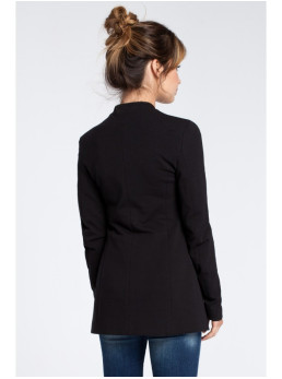 B030 Megztas švarkas be apykaklės - juoda