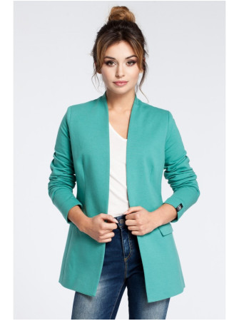 B030 Megztas švarkas be apykaklės - žalia