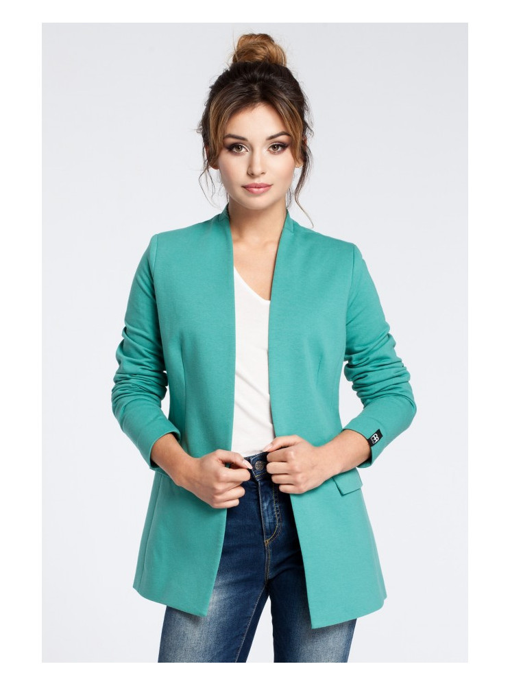 B030 Megztas švarkas be apykaklės - žalia