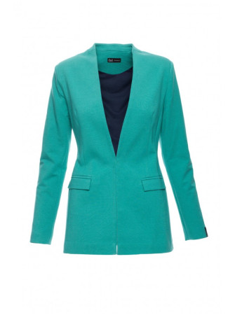 B030 Megztas švarkas be apykaklės - žalia