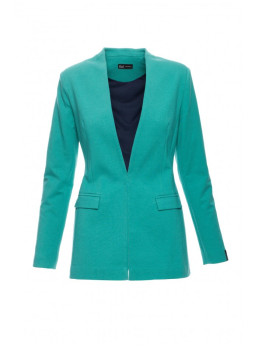 B030 Megztas švarkas be apykaklės - žalia