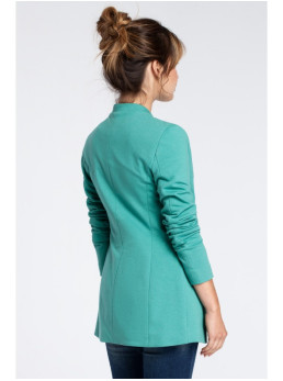 B030 Megztas švarkas be apykaklės - žalia