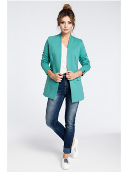 B030 Megztas švarkas be apykaklės - žalia