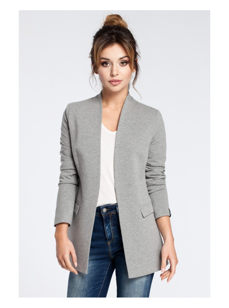 B030 Megztinis švarkas be apykaklės - pilka