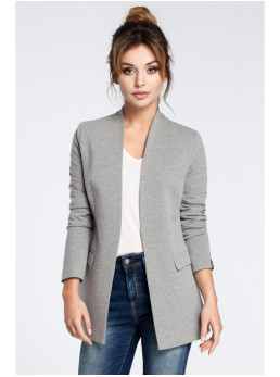 B030 Megztinis švarkas be apykaklės - pilka