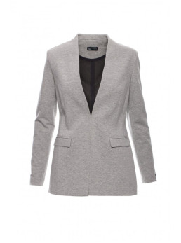 B030 Megztinis švarkas be apykaklės - pilka