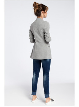 B030 Megztinis švarkas be apykaklės - pilka