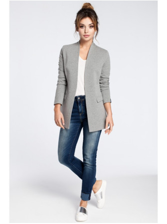 B030 Megztinis švarkas be apykaklės - pilka