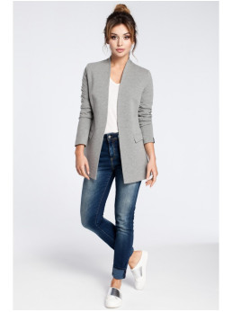 B030 Megztinis švarkas be apykaklės - pilka