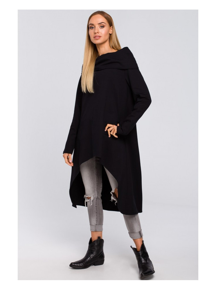 M477 Asimetriška tunika plačiu kaklu - juoda