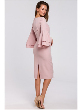 .K002 Prigludusi suknelė su raukiniais - crepepink