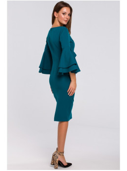 .K002 Prigludusi suknelė su raukiniais - vandenyno mėlyna