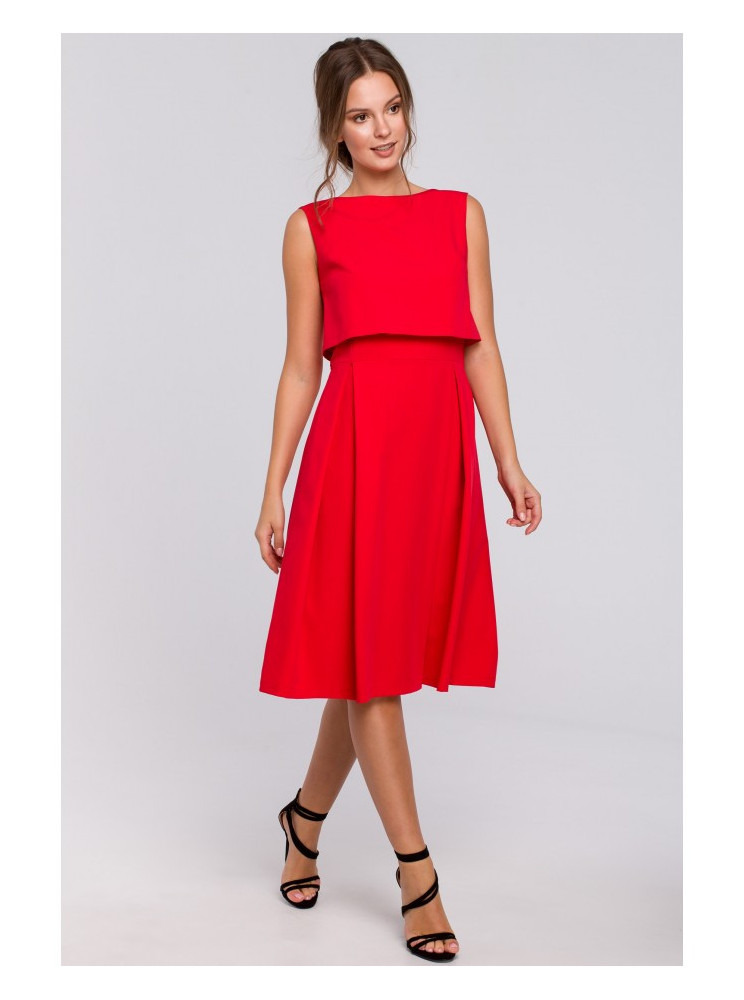 .K005 Raštuota suknelė atvira nugara - raudona
