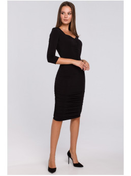 .K006 Megzta suknelė su raukiniais - juoda