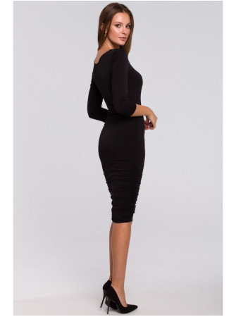 .K006 Megzta suknelė su raukiniais - juoda