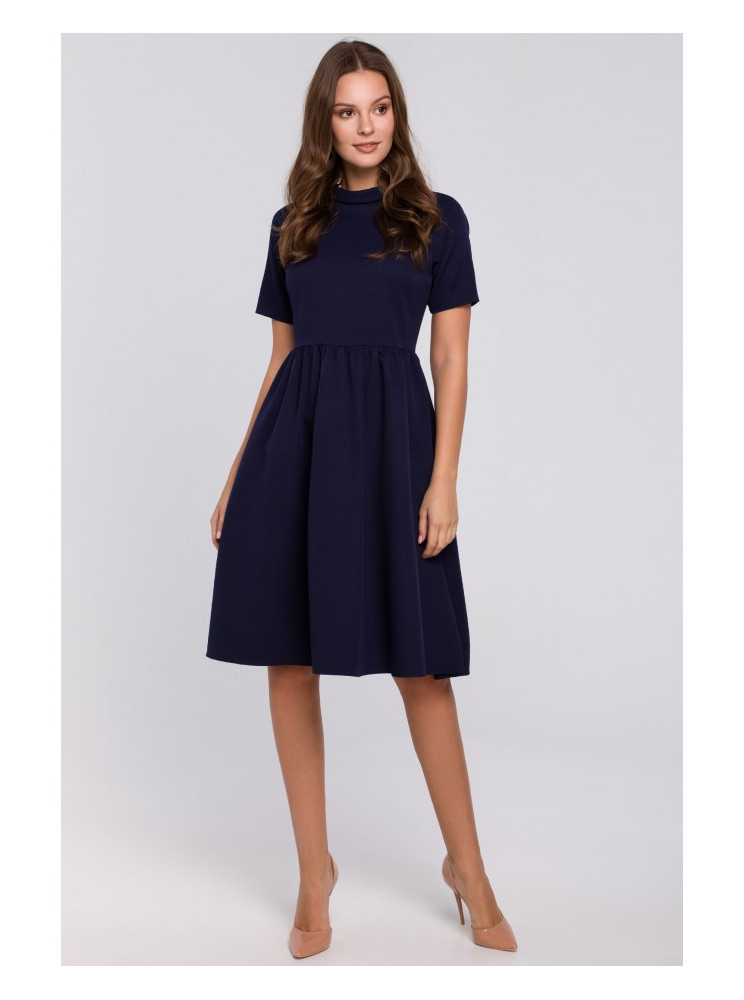 .K028 Klėšinio silueto suknelė aukštu kaklu - deep blue