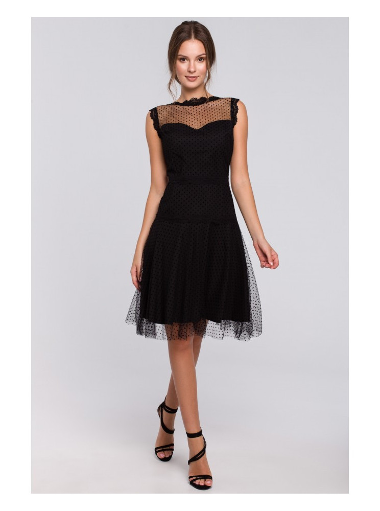 .K030 Sukarpyta tiulio suknelė - juoda