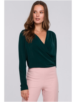 .K037 Žalia palaidinė su klostėmis priekyje - žalia