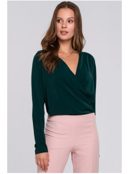 .K037 Žalia palaidinė su klostėmis priekyje - žalia