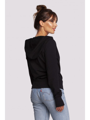 B246 Wrap pullover top with a hood - black