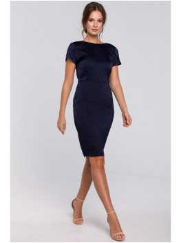 .K041 Prigludusi suknelė atvira nugara - tamsiai mėlyna