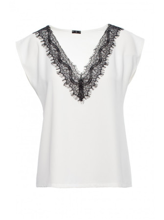 S206 Palaidinė be rankovių su nėriniuota iškirpte - nebalinta