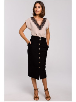 S206 Bliuzelė be rankovių su nėriniuota iškirpte - smėlio