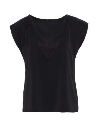 S206 Berankovė palaidinė nėriniuota iškirpte - juoda