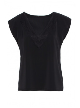 S206 Berankovė palaidinė nėriniuota iškirpte - juoda