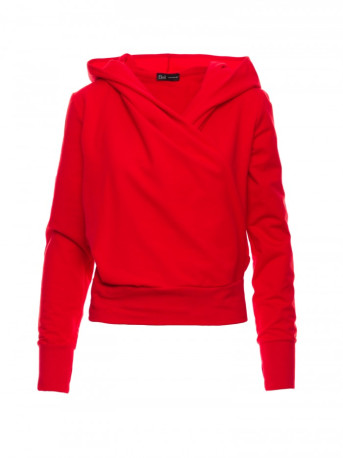 B246 Wrap pullover top with a hood - red