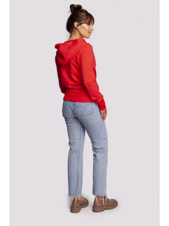 B246 Wrap pullover top with a hood - red