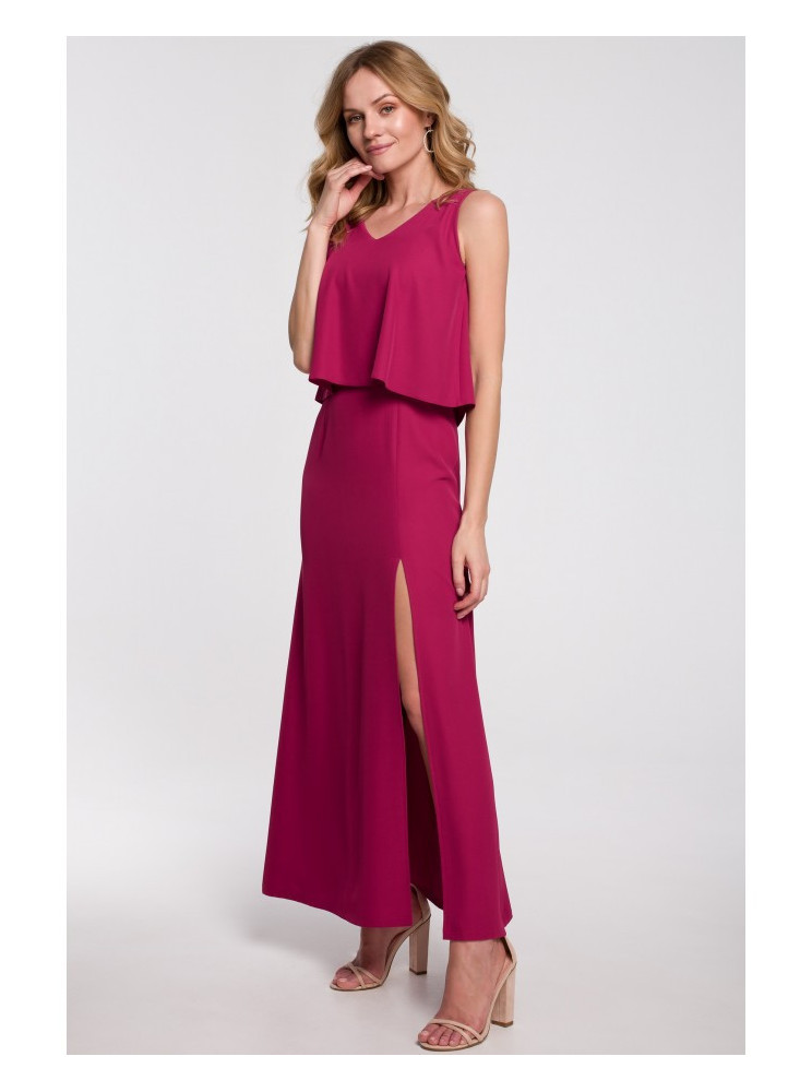 .K048 Ilga suknelė su raukiniais - slyvų