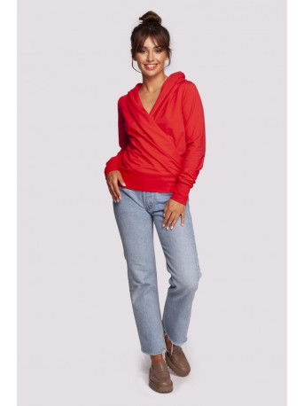 B246 Wrap pullover top with a hood - red