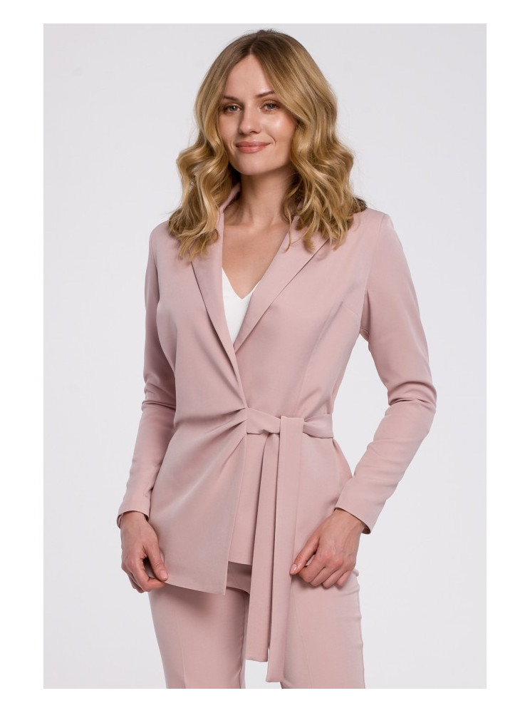 .K056 Švarkas su juosiamu diržu - crepe pink