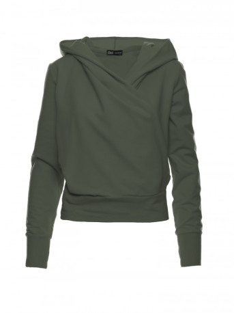 B246 Wrap pullover top with a hood - military green