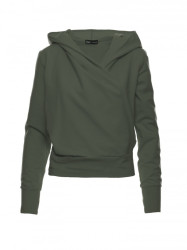 B246 Wrap pullover top with a hood - military green