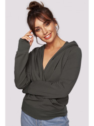 B246 Wrap pullover top with a hood - military green