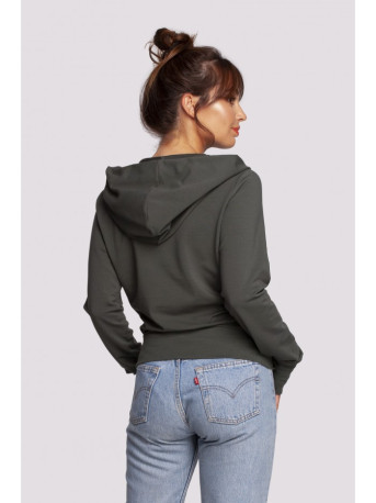 B246 Wrap pullover top with a hood - military green