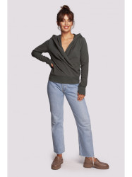 B246 Wrap pullover top with a hood - military green