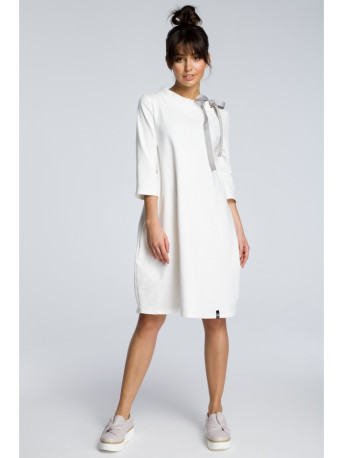 B070 Oversized dress with a tie tape detail - ecru