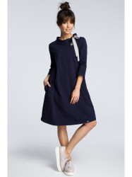 B070 Oversized dress with a tie tape detail - navy blue