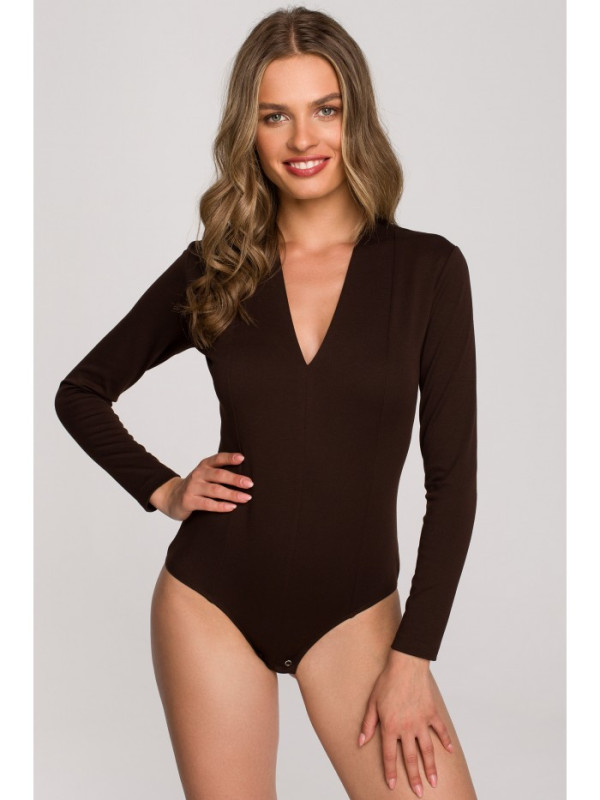 S327 V-neck bodysuit - brown