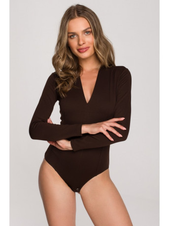 S327 V-neck bodysuit - brown