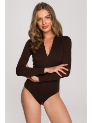 S327 V-neck bodysuit - brown