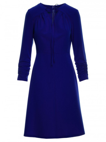S325 Fit and flare dress with a tie neckline - royal blue