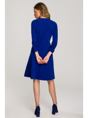 S325 Fit and flare dress with a tie neckline - royal blue